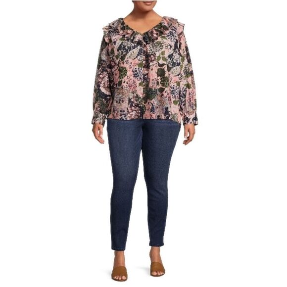 WOMEN'S PLUS RUFFLED Button Front Top Blousr Shirt Size 1X - Picture 3 of 6